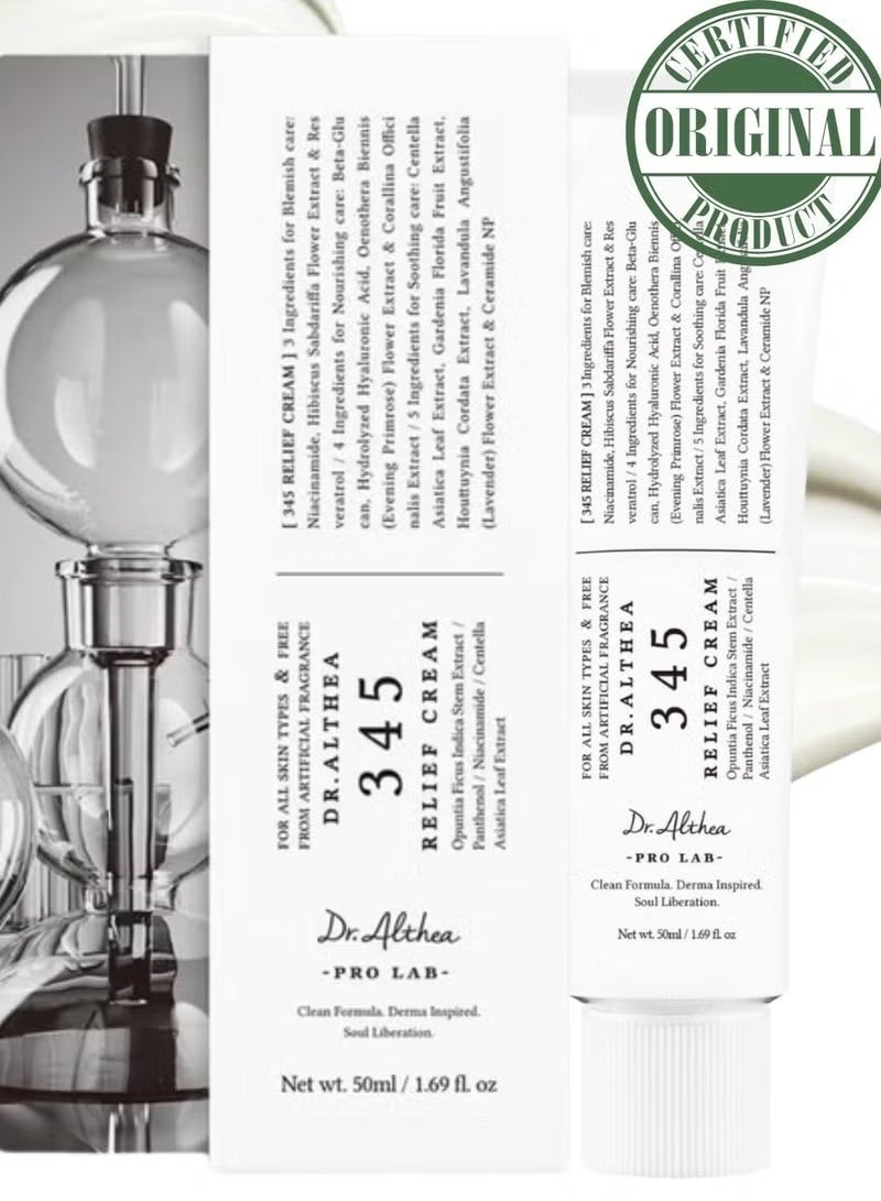 Dr.Althea 345 Relief Cream Daily Face Moisturizer Blemish Relief Care Soothing Recovery & Moisture with Niacinamide, Panthenol Korean Vegan Skincare for All Skin Types 1.7 Fl Oz. 50ml